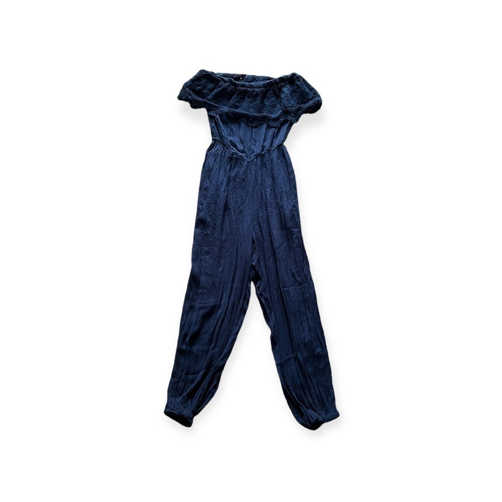 Patrons of Peace blue jumpsuit jumper XS off shoulder